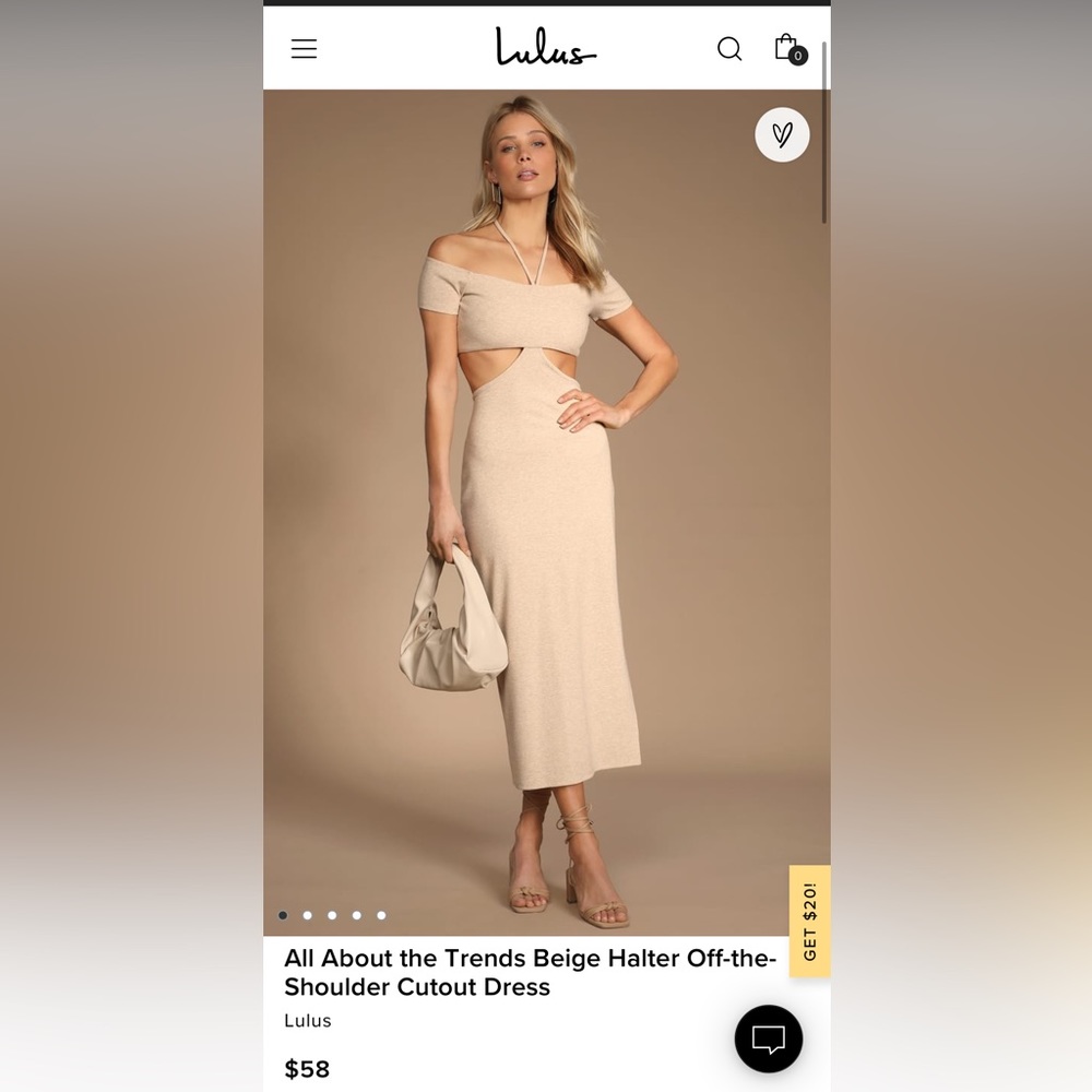 Beige off the shoulder cut out midi dress